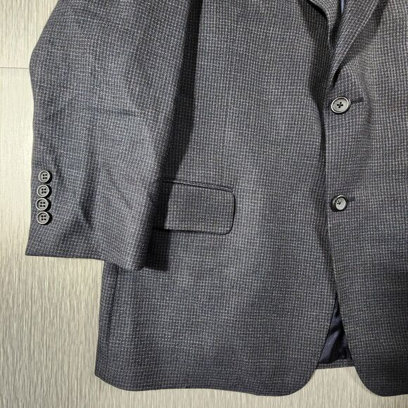 Pronto Uomo Sport Coat Blazer Suit Jacket Houndstooth Blue 40 Short - Picture 2 of 12